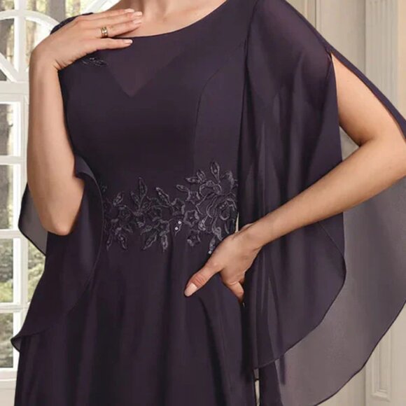 A-line Scoop Illusion Ankle-Length Lace Chiffon Mother of the Bride Dress - Picture 4 of 6